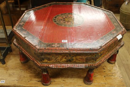 An Indian painted hardwood low octagonal table, W.80cm